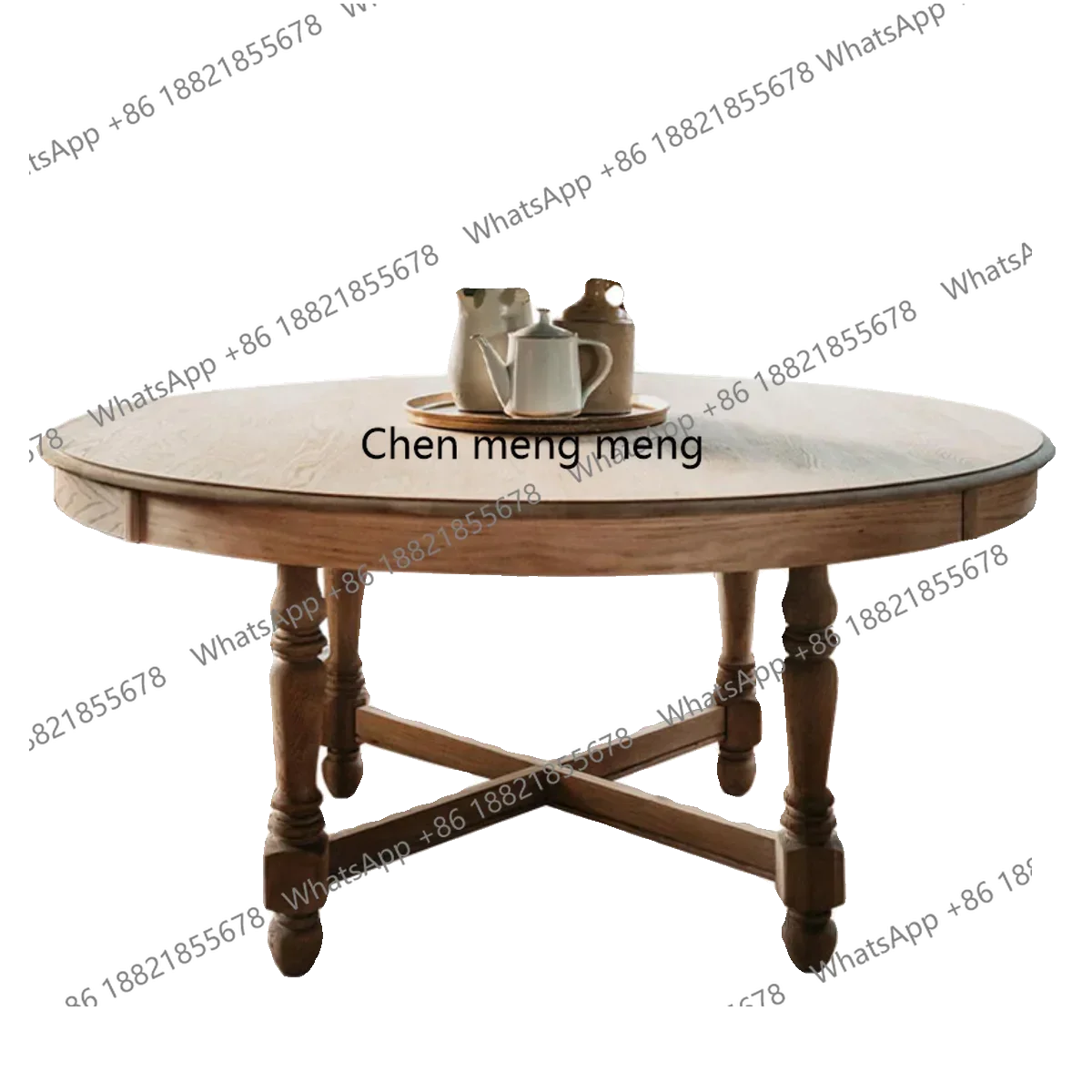 

ZJcountry restaurant round solid wood table retro home small apartment eating round table high-end dining table and chairs