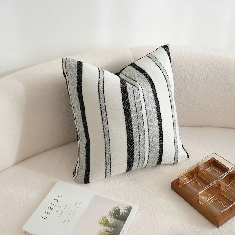 Gray White Black Pillows Luxury Stripe Cushion Case Square Modern Decorative Pillow Cover For Sofa Chair Home Decorations