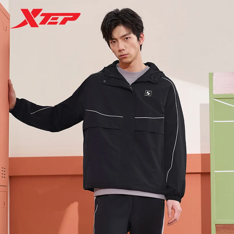 Xtep Windbreaker For Men And Women 2024 Spring Keep Warm Leisure Unisex Coat Wind Proof Double Layer Outdoor Tops 976127150516