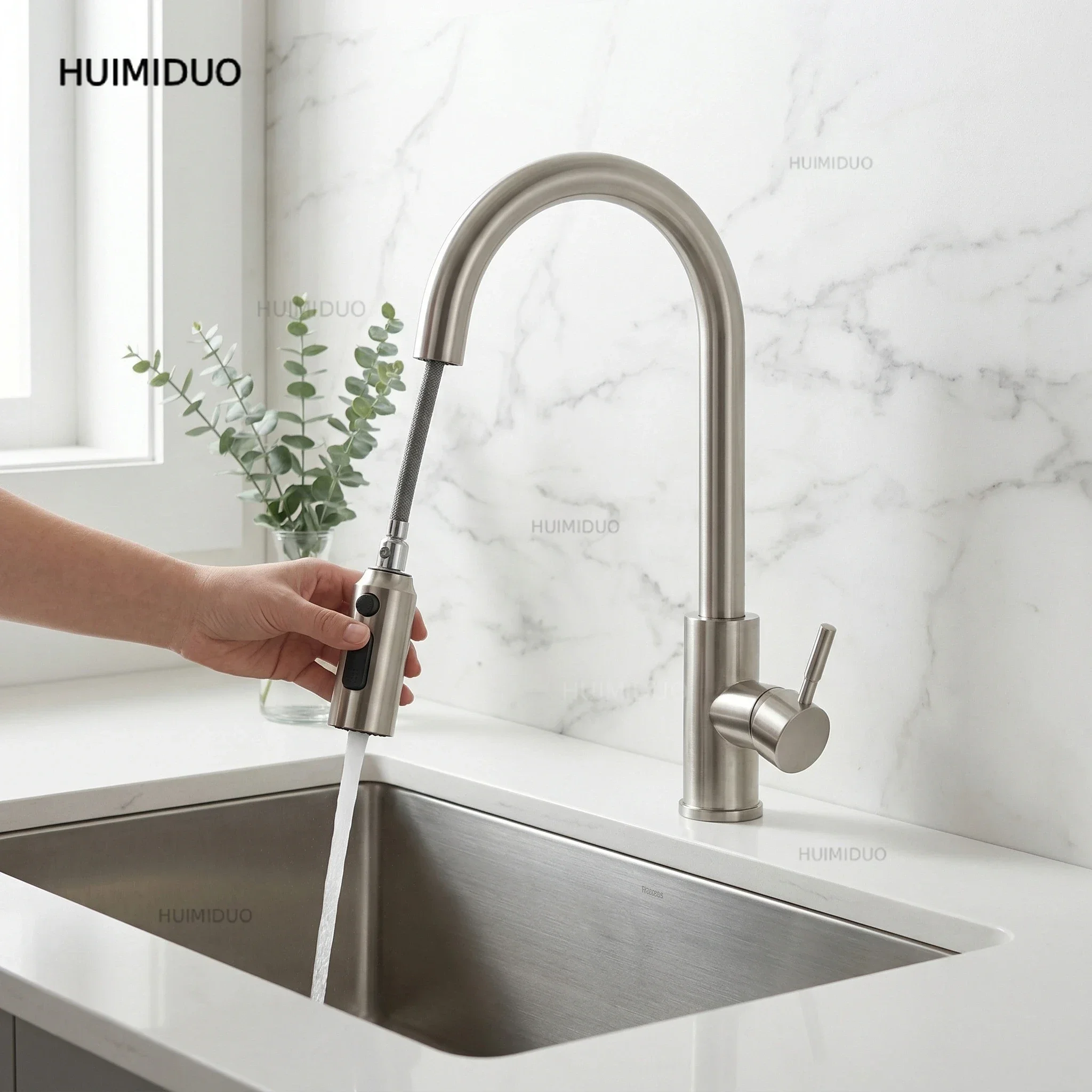 Brushed Pull Out Kitchen Sink Faucet Two Model Stream Sprayer Nozzle Stainless Steel Hot Cold Wate Mixer Tap Deck tap