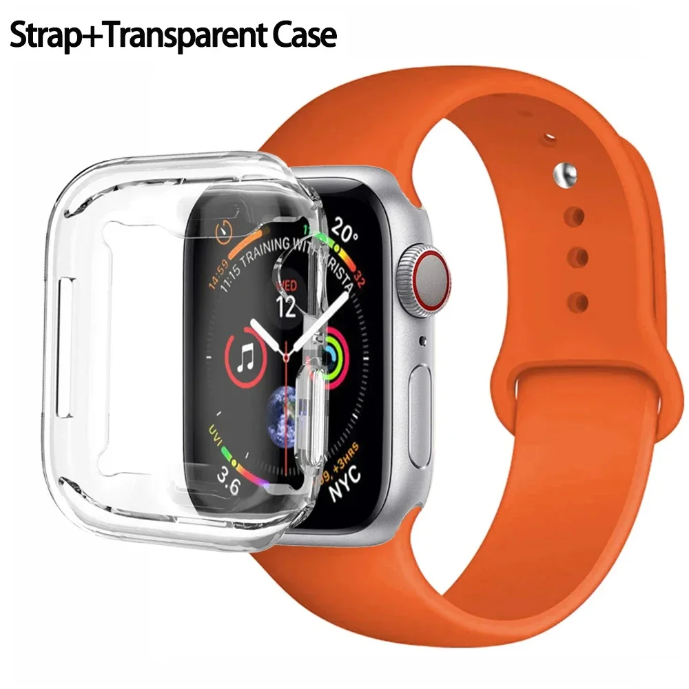 حافظة سيليكون من البولي يورثان الحراري للساعة ، غطاء شفاف وسوار ، سوار لسلسلة iWatch 8 و 9 و 7 و 6 و 5 و 4 ، SE ، 44 ، 40 ، 45 Apple ، 41 ، 38 من من من من ، 42