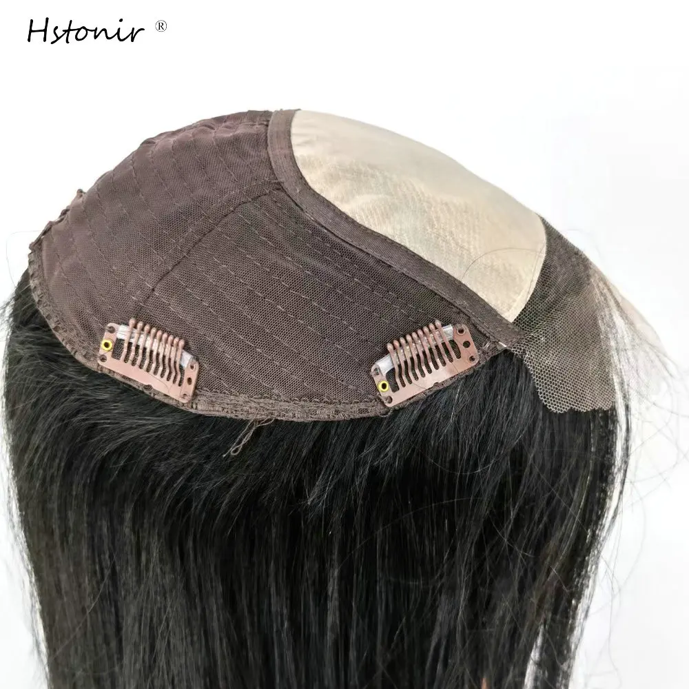 Hstonir frente do laço de seda natural cabelo 100% humano loiro do punk toupee feminino europeu remy cabelo almofadas grampos para senhora topper tp46