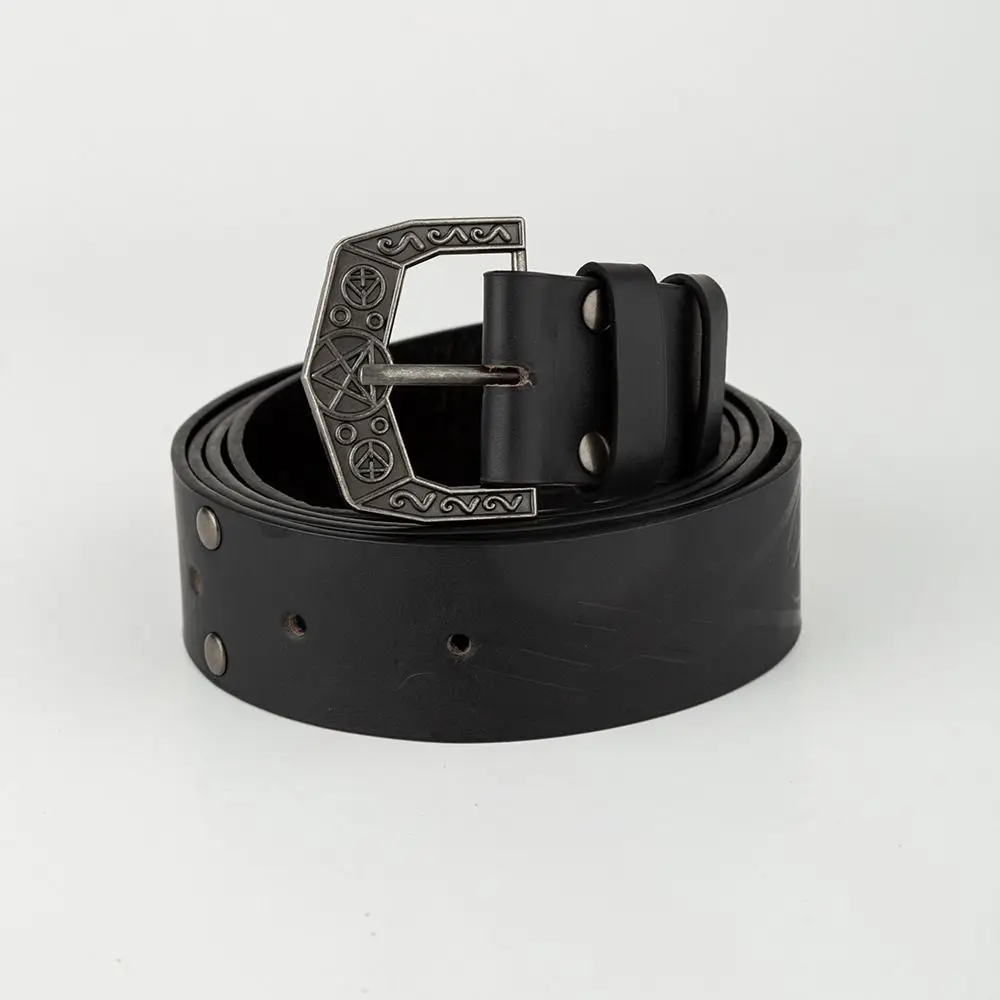 Interesting Embossed Viking Renaissance Belt Vintage Printing Celtic Belt PU Knight Leather Medieval Waistband Photo Pros