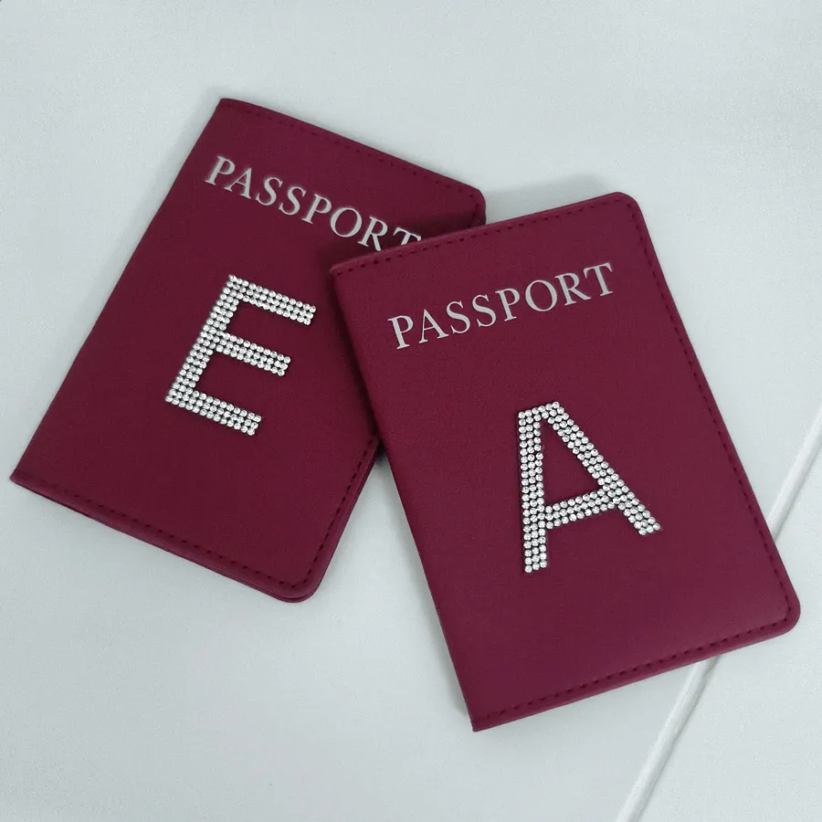 1 Piece Rhinestones Letter A-Z Red Passport Cover Case Holder Passport Wallet Card Holder Fashion Travel Accessories For Flight