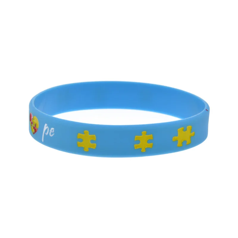 50 Stück Autismus-Bewusstseins-Armbänder aus Silikon mit den Wörtern „Hoffnung“ und „Liebe“, Pflege- und Hoffnungsgummi-Armbänder, inspirierende Armreifen, Erwachsenengröße – Detail 5