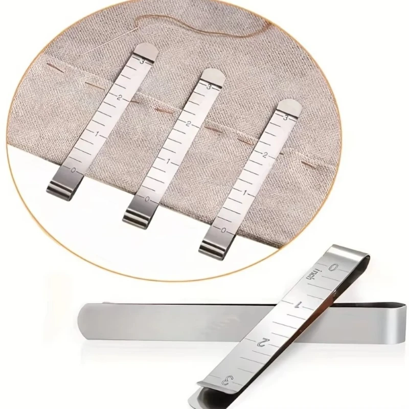 4/8pcs Sewing Crimping Clamp 3-inch Measuring Ruler Quilting Clamp DIY Sewing Mark Fixed Ruler Hemming Clips Cloth Measure