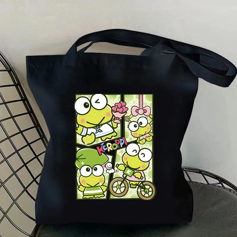 

1pc Keroppi Shopping Shoulder Tote Bag High Capacity Environmental Friendly Shopper Bags Foldable Cotton Canvas Bag Handbags