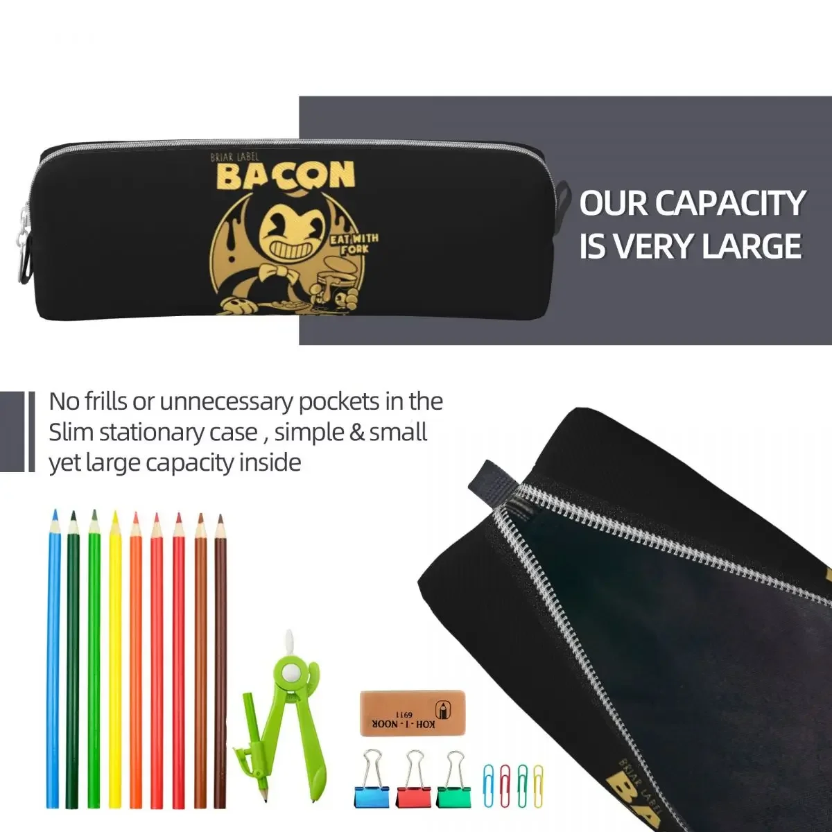 B-Bendys Ink Pencil Case Fun Eat with Fork Back To School  Cases PU Leather Child Cute Portable Pen Box  Stationery