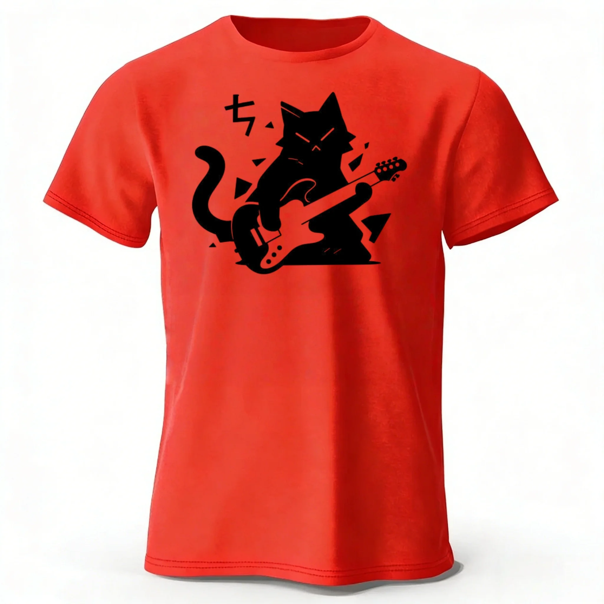 New Rock Cat Kreativ bedrucktes, kurzärmliges Sommer-T-Shirt aus Baumwolle für Herren, locker, groß, bequem, Sport-T-Shirt, modisches, lässiges Oberteil