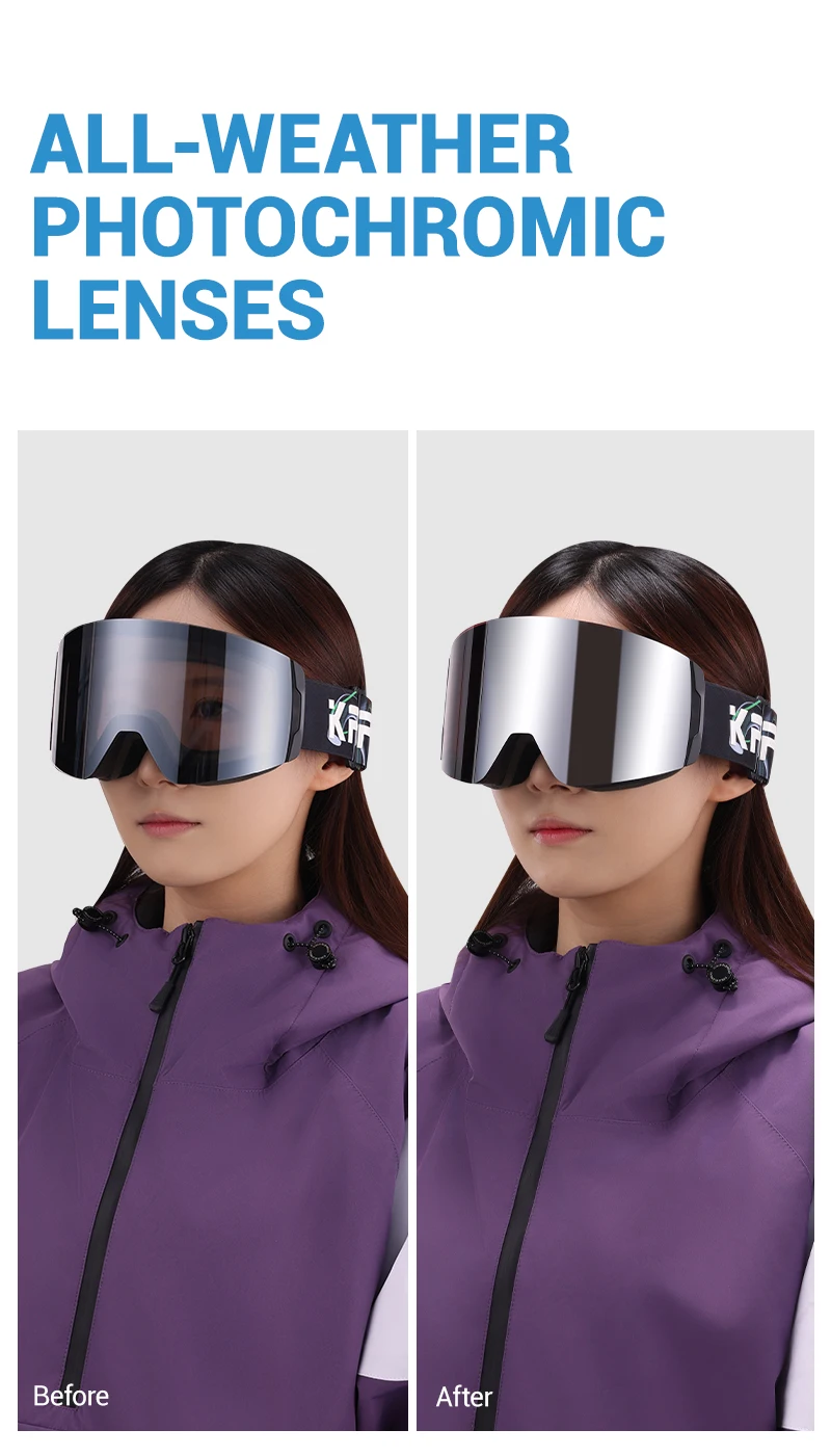 KAPVOE Heißer Magnetische Anti-fog Photochrome Ski Brille Outdoor Ski Brille Winter Sport UV400 Skifahren Snowboard Männer Frauen Schnee – Detail 4