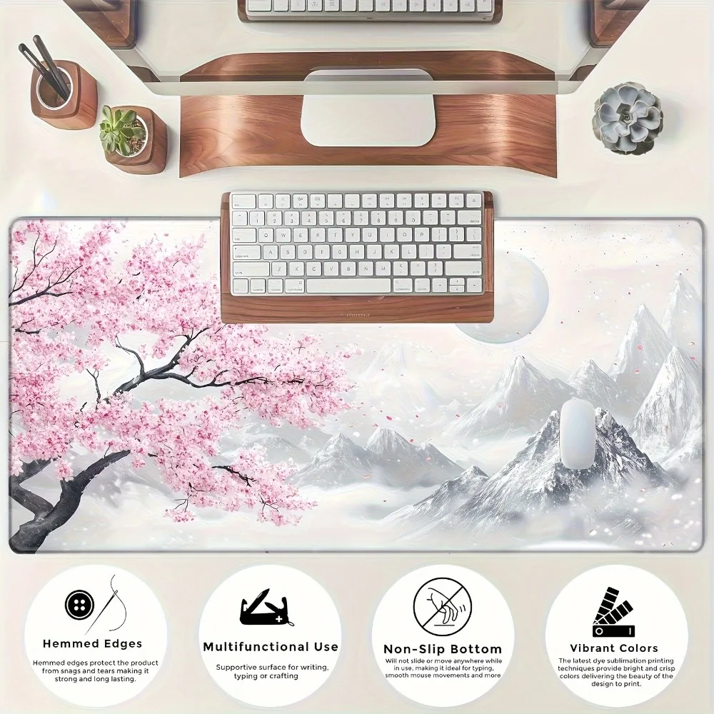 Cherry Snow Mountain Landscape Game Desk Mat - Anti-slip Rubber Bottom Computer Keyboard decoração setup gamer