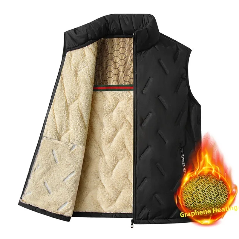 Windproof Graphene Vest Man Autumn Winter Sleeveless Casual Lamb Velvet Coats Outdoor Camping Hiking Warm Fleece Thick Waistcoat