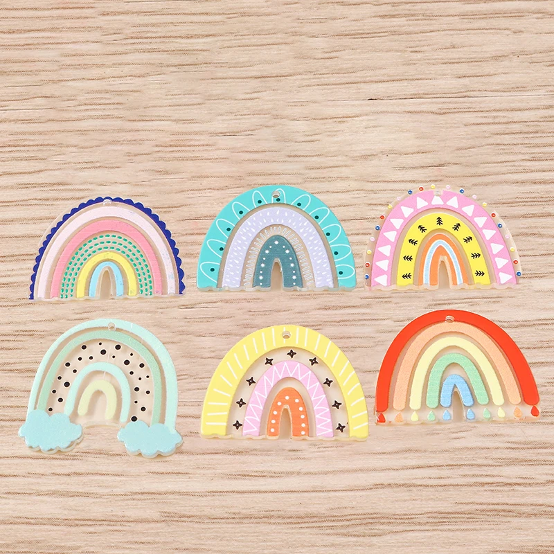 10 Stück niedliche, bunte Regenbogen-Anhänger aus Harz zum Basteln von Ohrringen, Halsketten, DIY-Schlüsselanhängern und Schmuckzubehör – Detail 3
