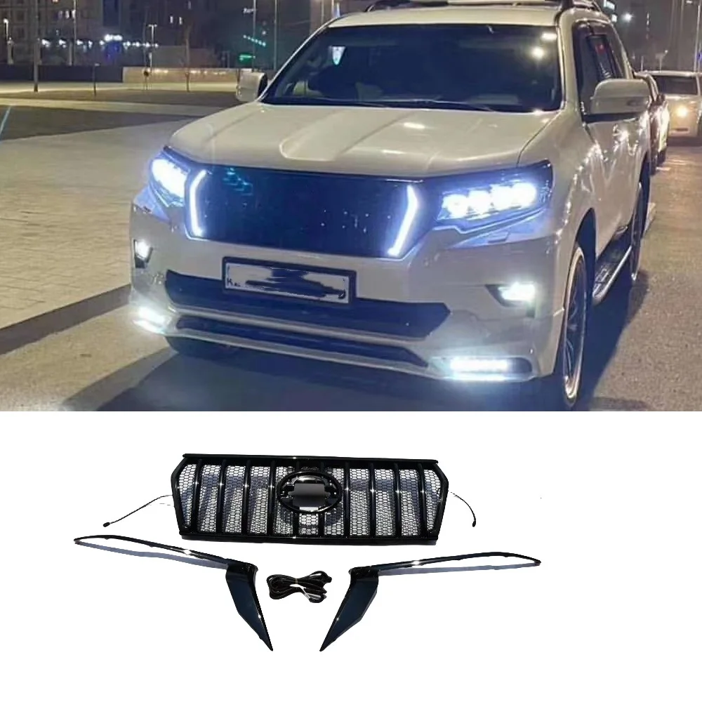 2018 2019 2020 2021 Led Abs Grille Fit For Prado Fj150 2018-2021 Racing Grills Auto Accessories Bumper Mesh Mask Cover