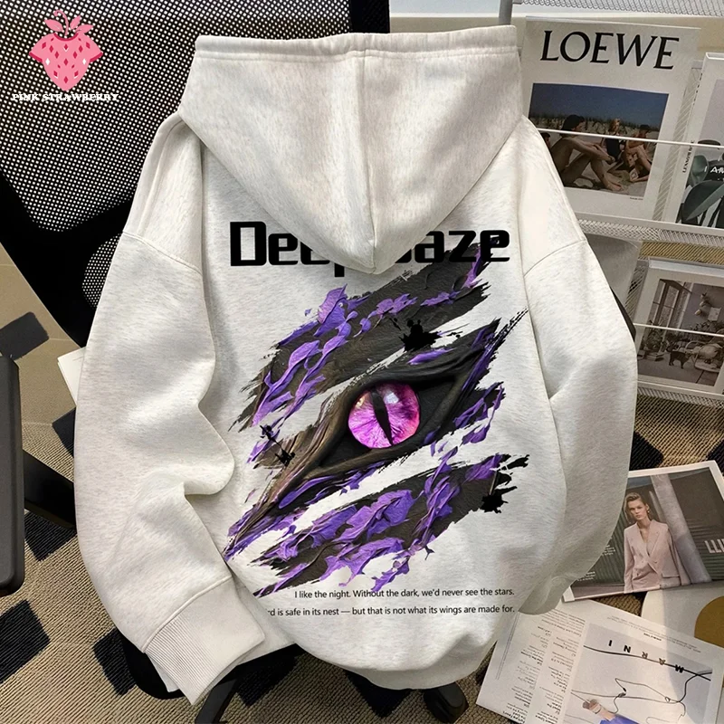 

Street Evil Eye Print Hoodie Men Autumn Winter 2025 New Cotton Oversize Warm Long sleeves Coat Pullover Y2K Tops Mens clothing