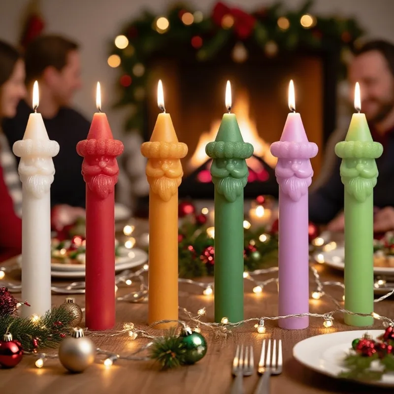 2pcs/set Santa Claus Pillar Long Pole Soybean Candle, Festive Atmosphere Decorative Ornament, Holiday Gift Christmas Candles