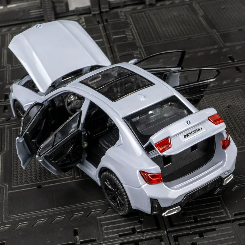 1:32 BMW M320i adornos de modelo de coche de aleación puertas de juguete acústico-ópticas extraíbles y maletero del capó se pueden abrir