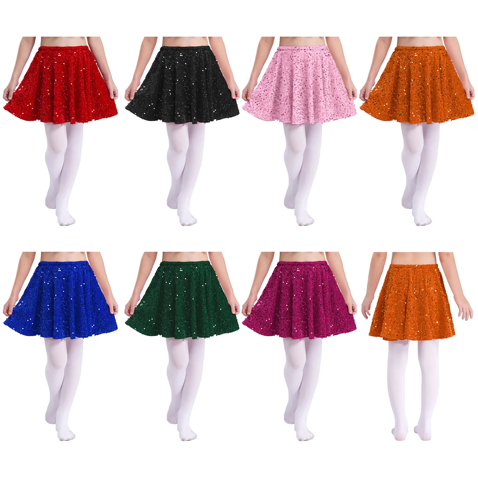 Gonna da ballo per balletto per bambina, con paillettes scintillanti, in velluto, elastico in vita, gonne arricciate per spettacoli di danza per feste di Natale