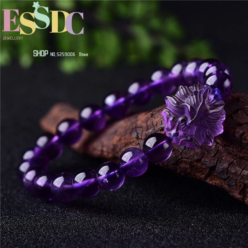 Natural Amethyst Nine-Tailed  Single Circle White Crystal Fox Bracelet Men and Women Jewelry Wholesale