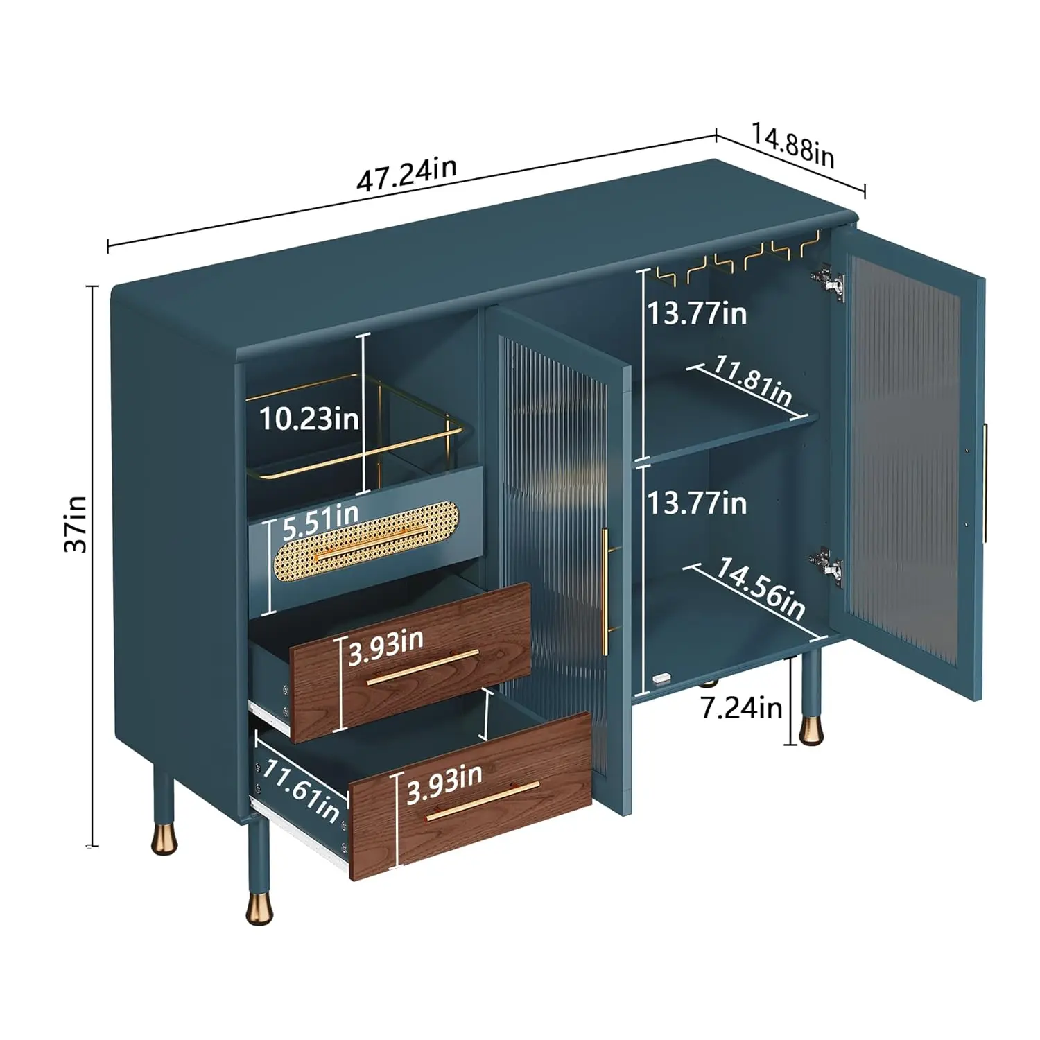 Armadietto da bar da caffè da 48 pollici con portabottiglie e cassetti, credenza moderna da buffet con contenitore per vino estraibile, carrello da bar per liquori