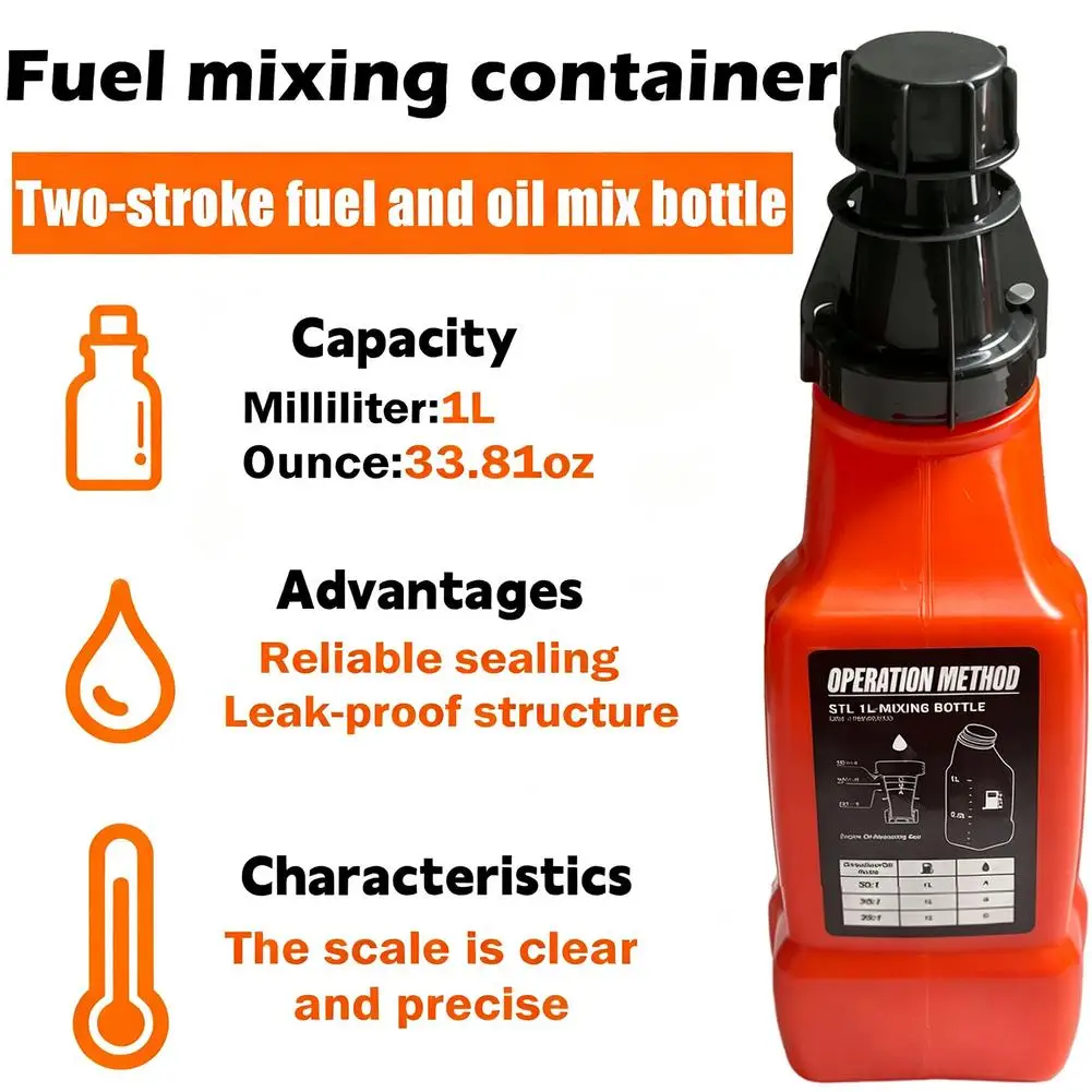 1L 2-Stroke Fuel Mixing Container Petrol Oil Ratio Bottle Scale Jug For Chainsaw Brushcutter Lawn Mower Engine Parts