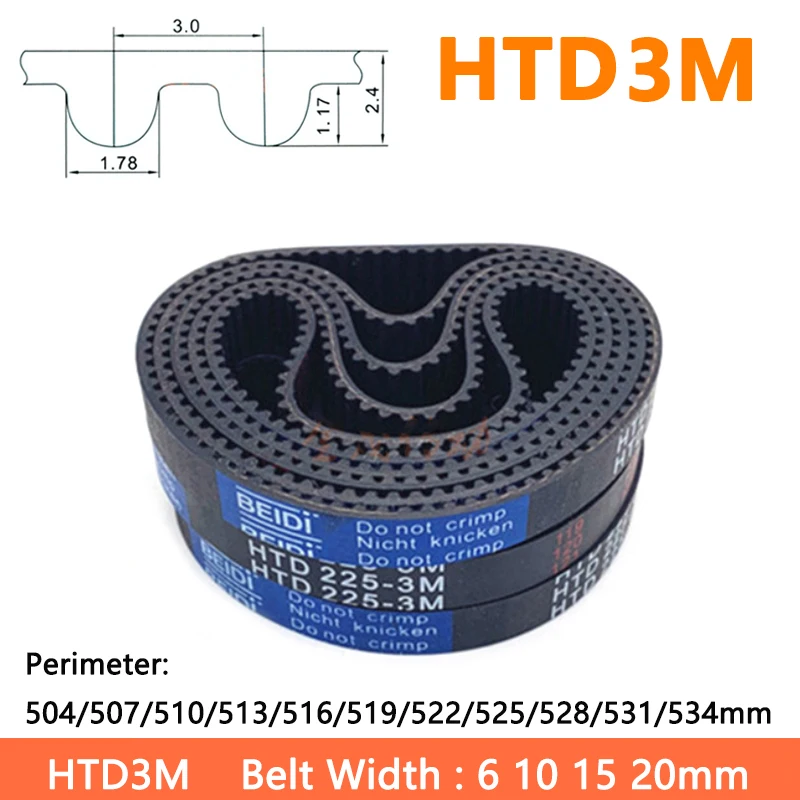 

Arc HTD3M Timing Belt Width 6 10 15 20mm Perimeter 504/507/510/513/516/519/522/525/528/531/534mm Rubber Closed Loop Drive Belts