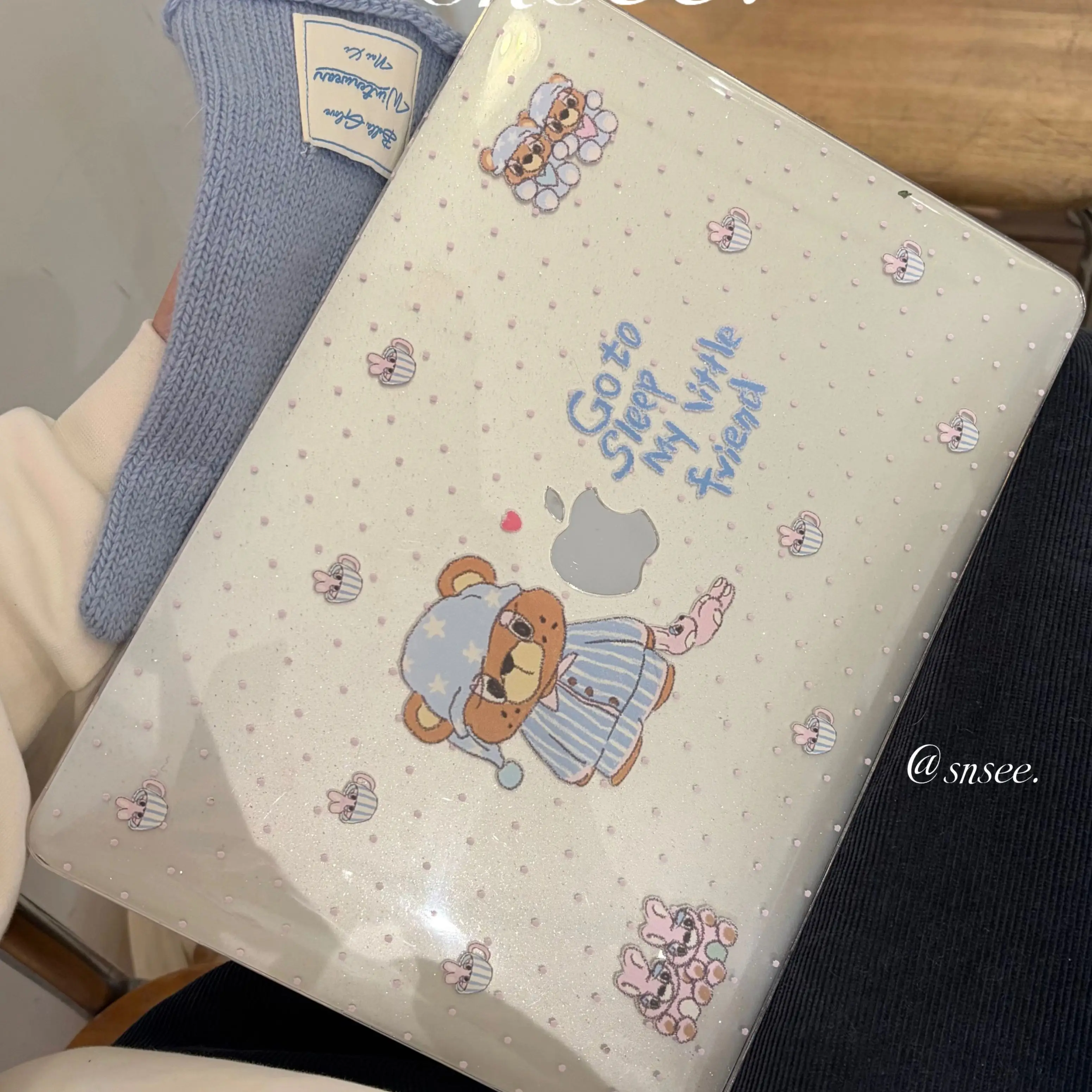 Cute Pink Bear Polka Dot Shining Laptop Case For Macbook Air 13.6 M4 NEO 15 M3 Hard Cover For Mac Book Pro 13 M1 M2 14 M4 M5 16