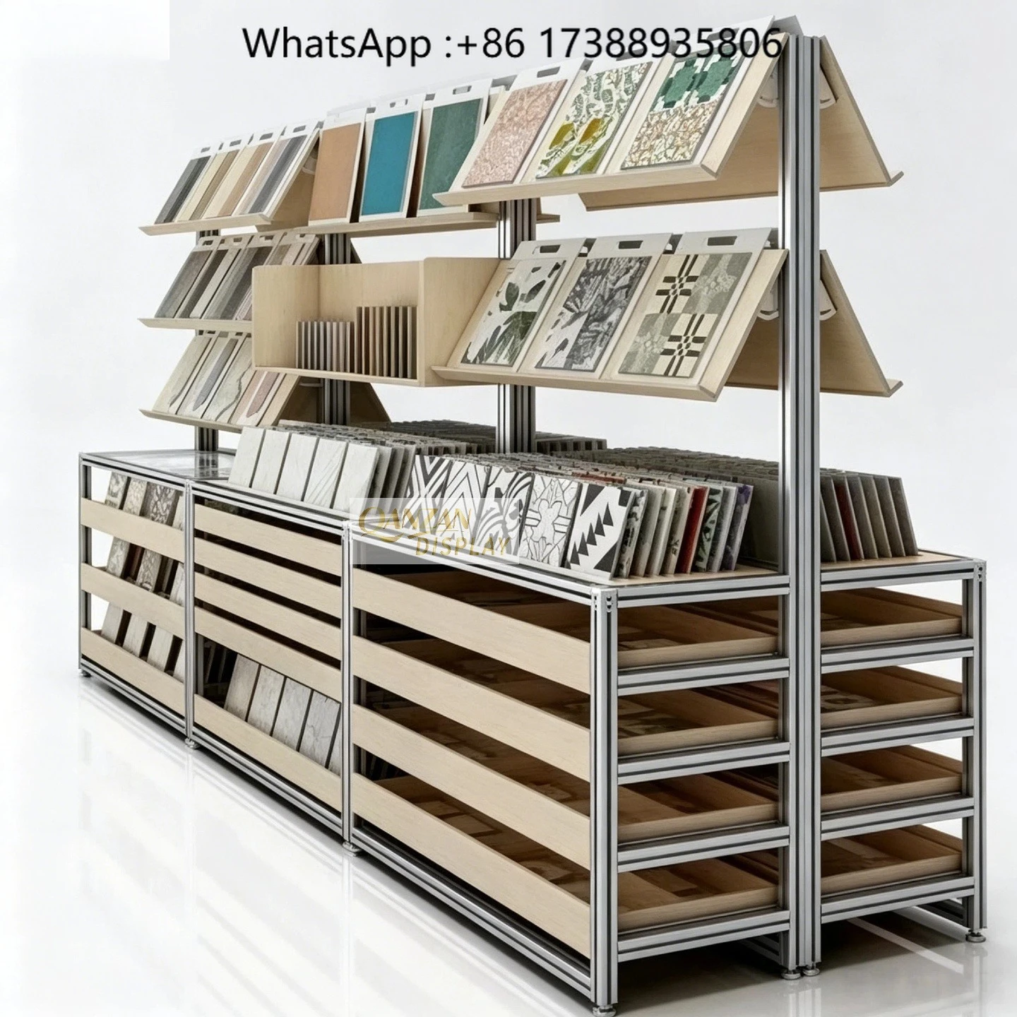Tile Display Rack Marine Plywood with Aluminum Profile Frame for Quartz Stone Showroom Large Capacity Sample Storage Cabinet