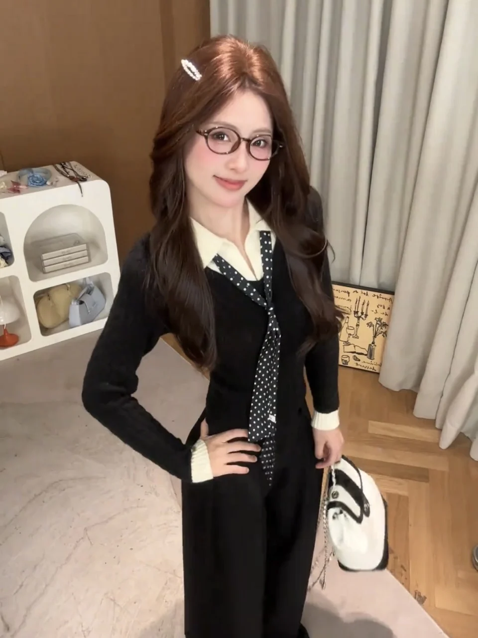 

Korean Sle Long Sve Ne Sweater Women's Inner Slimming Twisted Knitted Top Soft Comfortable Polka Dot Design