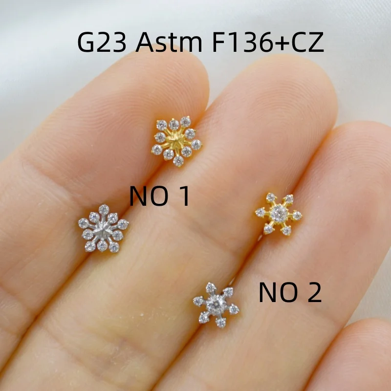 10pcs 16G Titanium Astm F136 Flower CZ  Internal Thread Lip Labret Bar Ear Helix Tragus Rook Barbells Stud Body Piercing Jewelry