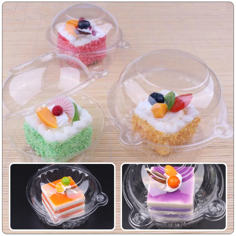 50 Pcs Cake Cup Decorative Cupcake Carrier Holder with Lid Storage Boxes Stand Visible Containers Cups Mousse