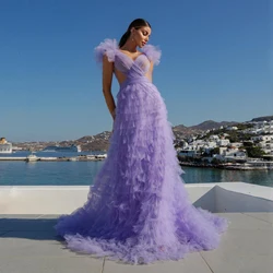 Lavender Fluffy Tiered Tulle Prom Gown Formal Party Dresses vestidos de fiesta elegantes para mujer 2024 Lilac Evening Gowns