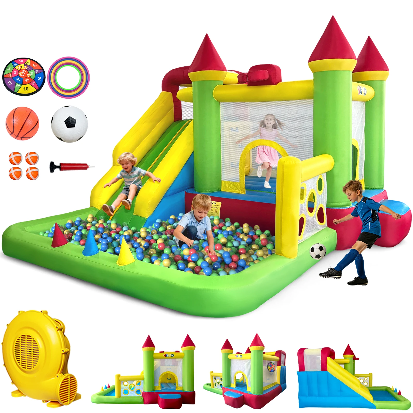 

YARD Rainbow Bounce House Надувной шезлонг с горкой для мяча с воздуходувкой