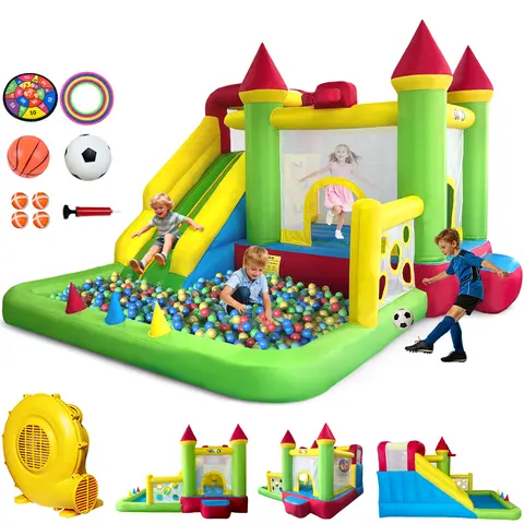 YARD Rainbow Bounce House Inflatable Bouncer Slide Ball Pit with Blower