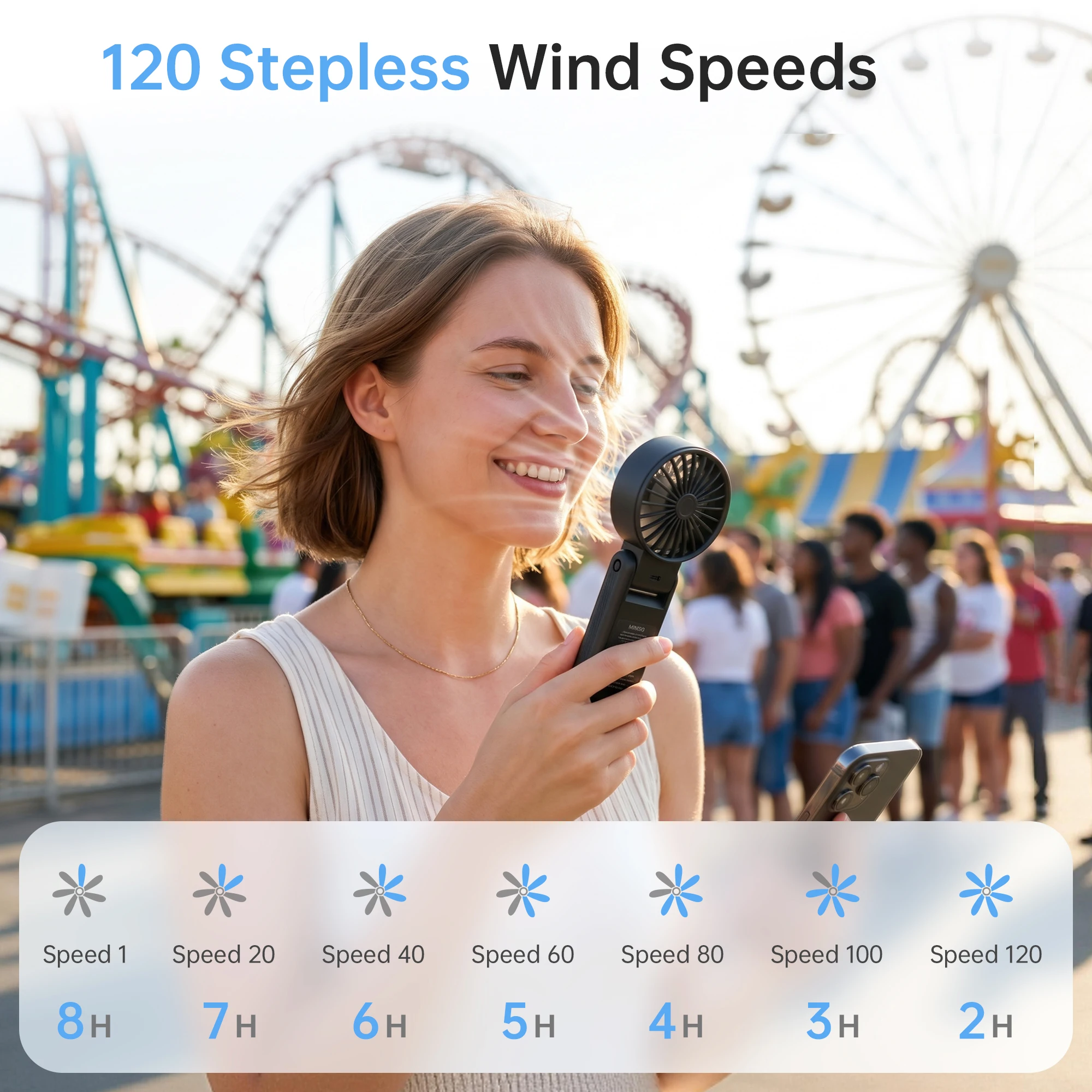 MINISO 3600mAh Portable Fan 10000RPM Ultra High Speed Brushless Motor 120 Stepless Speed Foldable Fan with Smart Display