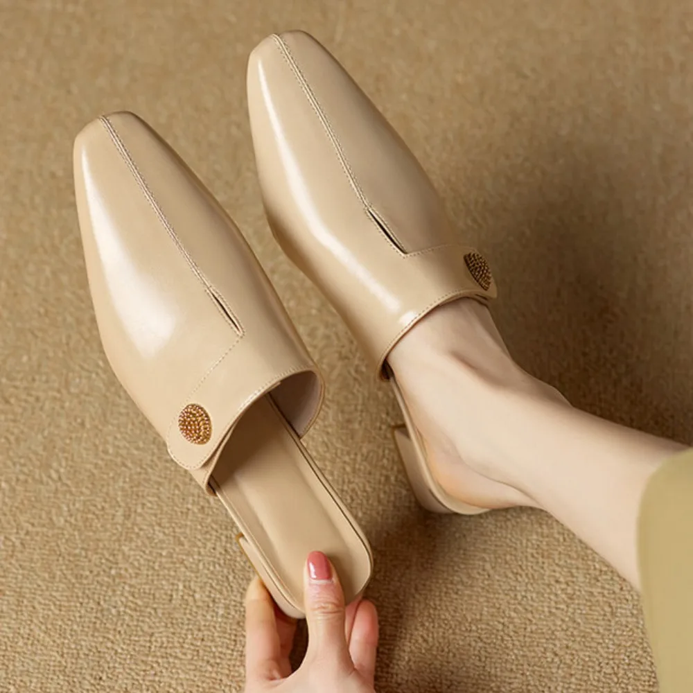 

Women's Split Leather Sandals Flat Closed Toe Thick Soled Slippers Women Outdoor Casual Women's Flat Slippers Zapatos De Mujer
