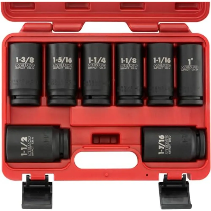 

02461A 3/4 Inch Drive Impact Socket Set, SAE 1" to 1-1/2", 8 PC, Deep/Jumbo Sockets, Chrome Vanadium Cr-V