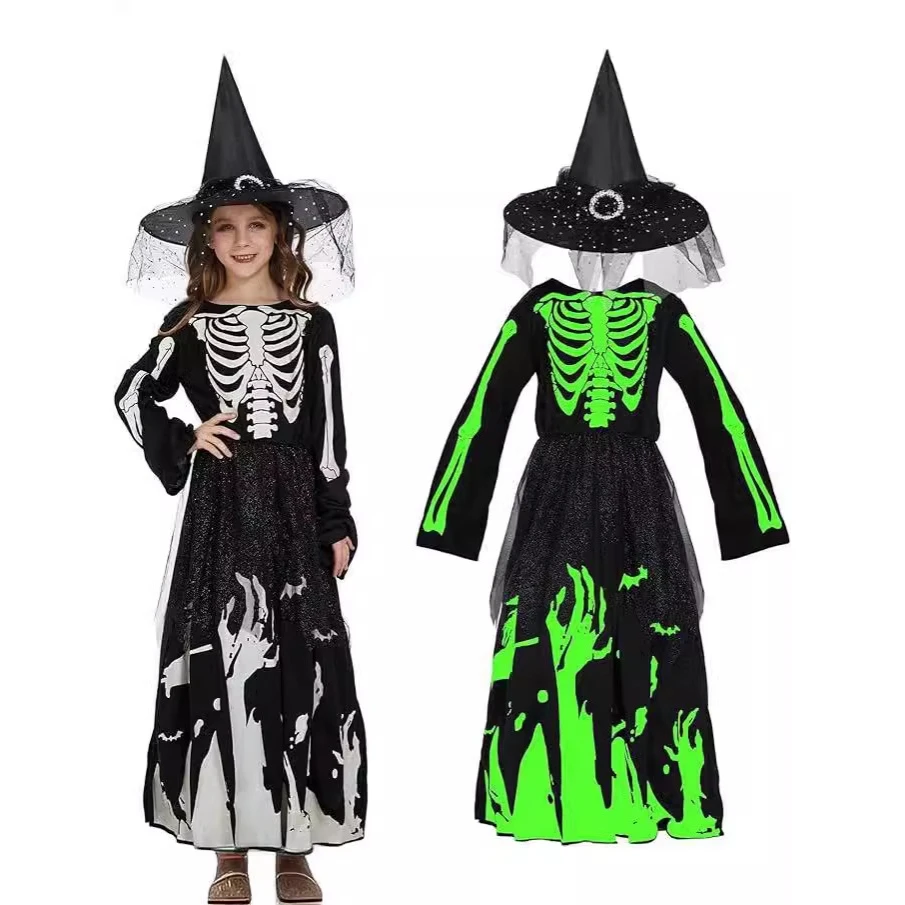 

2026 New Halloween Girls Skeleton Costume Glowing Nighttime Death Skull Outfit for Party And Gathering Ladies Fashionable Sta...