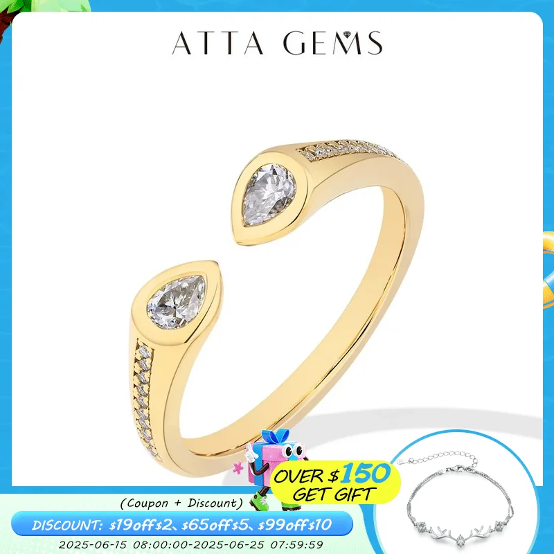 

ATTAGEMS 0.67CT Pear Cut Moissanite Wedding Ring D VVS1 Color S925 Sterling Silver Solid 14K 18K Gold Adjustable Rings For Women