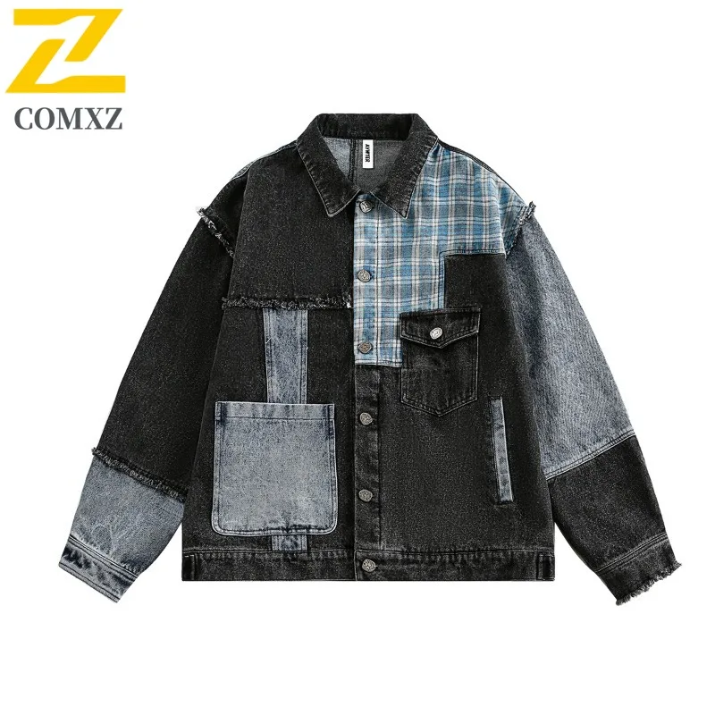 

COMXZ Men Jackets Vintage 2025 High-End Premium Cycling Vintage Patchwork Design Walking Biker Jacket Traveling Comfortable Coat