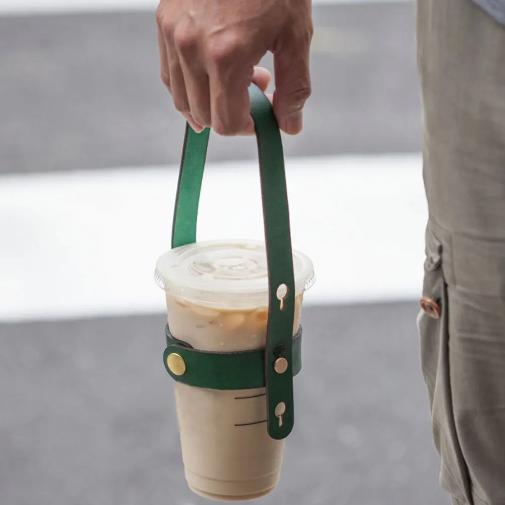 

2 Pcs Milk Adjustable Cup Carrier Tea Cup Coffee Reusable Green PU Sleeves Portable Drink Carrier Lightweight