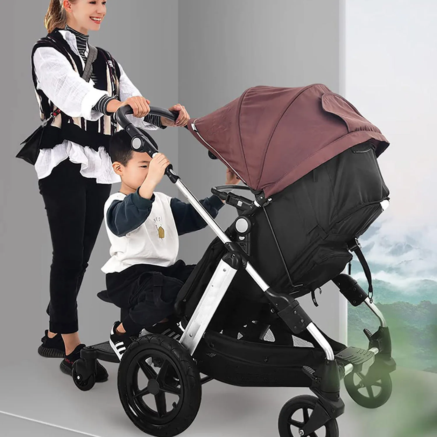 عربة طفل السفر مساعدة دواسة مقعد قابل للإزالة عربة الملحقات الطفل الثاني الأم أدوات السفر تحميل 25 كجم الاطفال ركوب المجلس #2