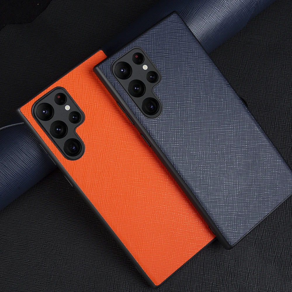 Hand Made Genuine Leather Cases For Samsung Galaxy S23 S23Plus S23 Ultra 5G Luxury Cowhide Cover Shockproof Protect Camera Lens