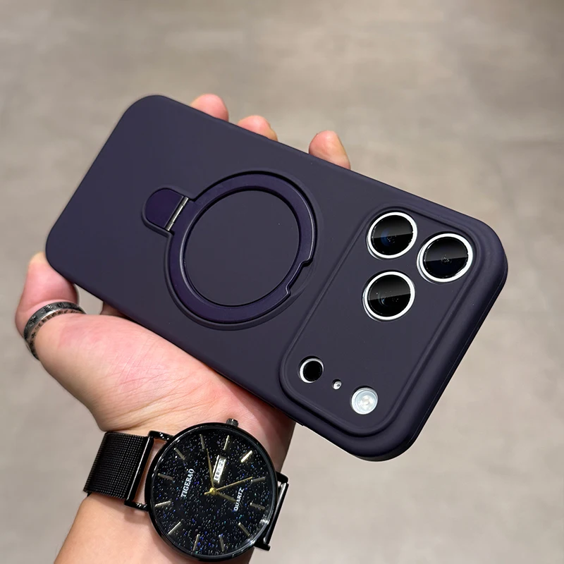 حافظة حامل مغناطيسي معدني أصلي لهاتف آيفون 17 Air 16 15 14 13 12 11 Pro Max Plus Magsafe غطاء ناعم من السيليكون السائل