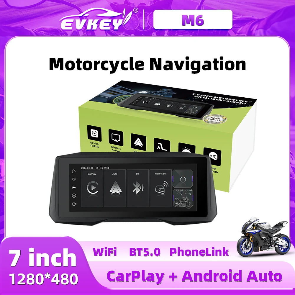 EKVEY New 7inch Motorcycle Navigation Wireless CarPlay Android Auto Airplay Display Screen Portable Motorcycle  Monitor 