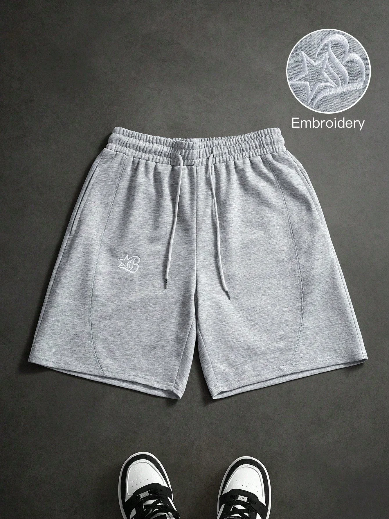 

Men's Embroidered Casual Knit Shorts Loose Straight Leg High Street Sweatpants