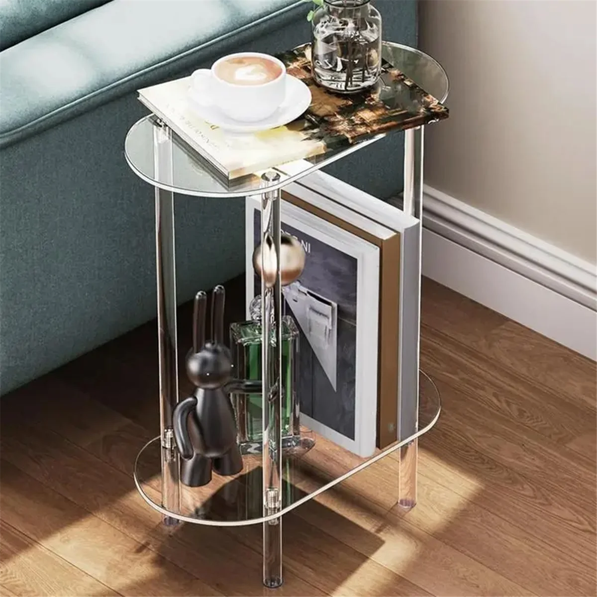 H-W Table de canapé côté Tables à thé transparentes Table armoire de rangement en acrylique tables de nuit Table basse en acrylique pour la décoration intérieure