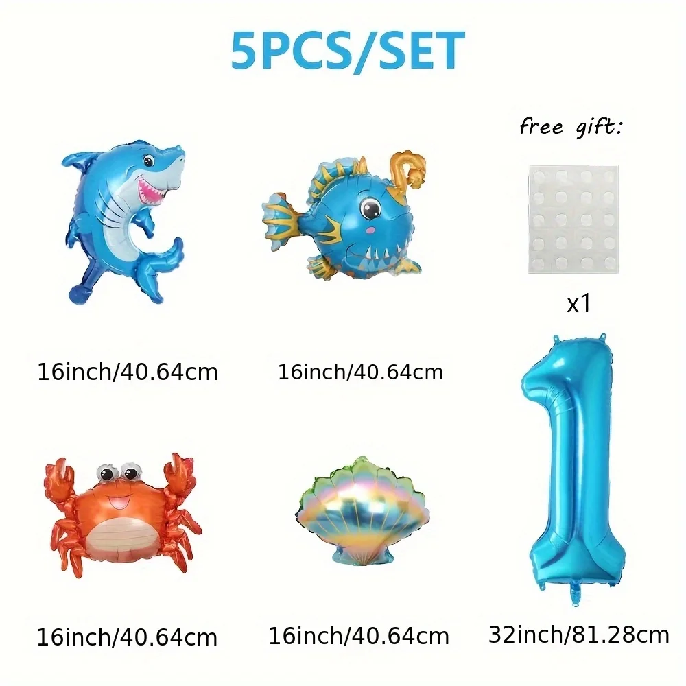 5Pcs 32inch Mini Blue Ocean Balloon Set With Digital Balloons And Ocean Themed Decorations For A Birthday Party Balloon - view 3