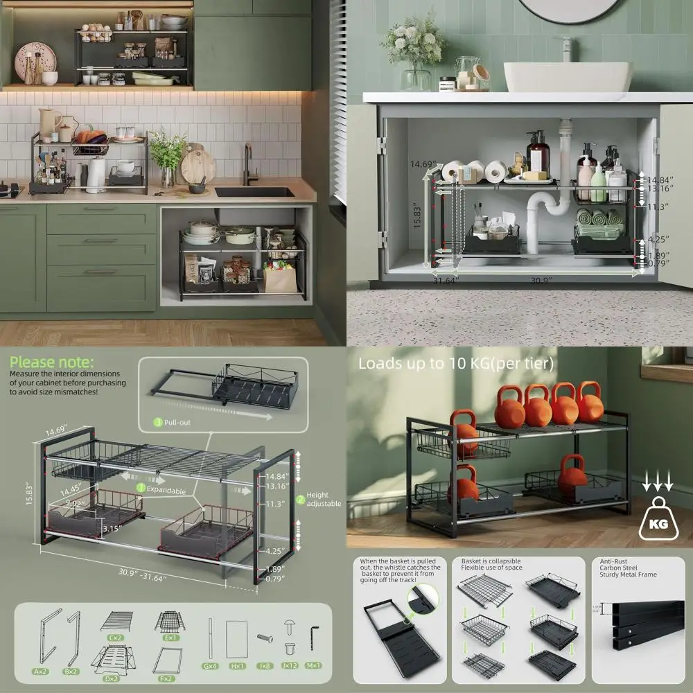 

Расширяемый 2-х уровневый органайзер для кухонной мойки с выдвижными ящиками, 30,9-31,64 Вт x 14,69 x 15,83 В, черный