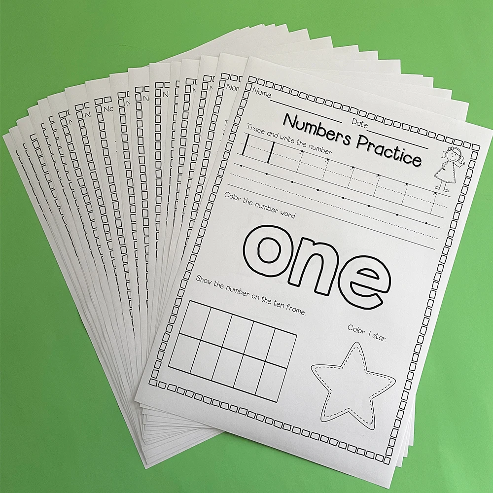 20 Pages Children's 1-20 number practice sheets Number Tracing Practice Math Cognition Learning toys for Kids Pre K  Preschool